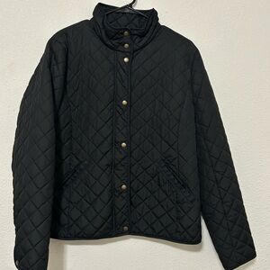 Lauren Ralph Lauren Womens Size L Quilted Snap Zip Jacket Black Crest Logo Lined